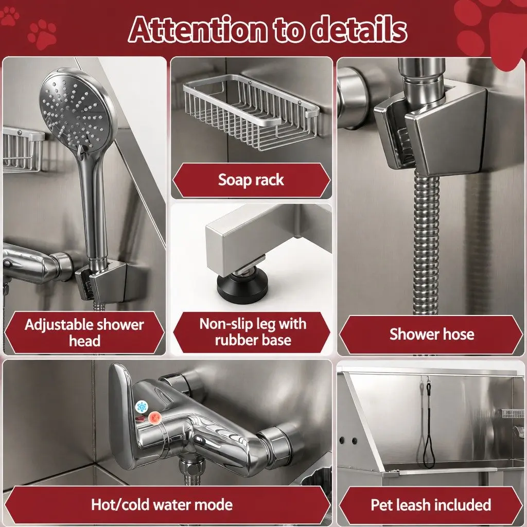 Electric Pet Bath Tub Dog Grooming Station Stainless Steel Adjustable Height