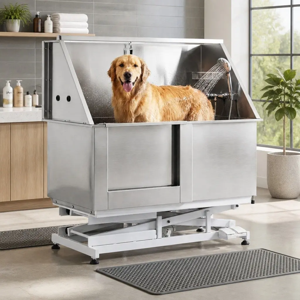 Electric Pet Bath Tub Dog Grooming Station Stainless Steel Adjustable Height