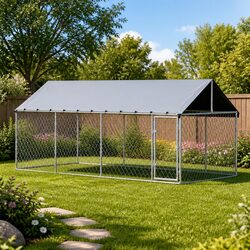 Silver Large Dog Kennel Heavy Duty Outdoor Run 2M x 4M