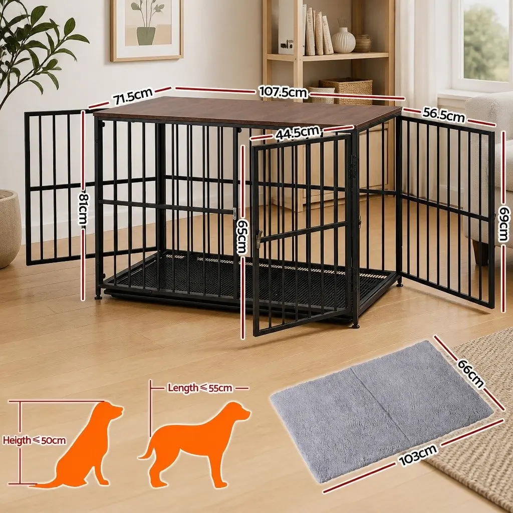 Extra Large Dog Crate Furniture 107cm Pet Cage Wooden Black Modular Playpen