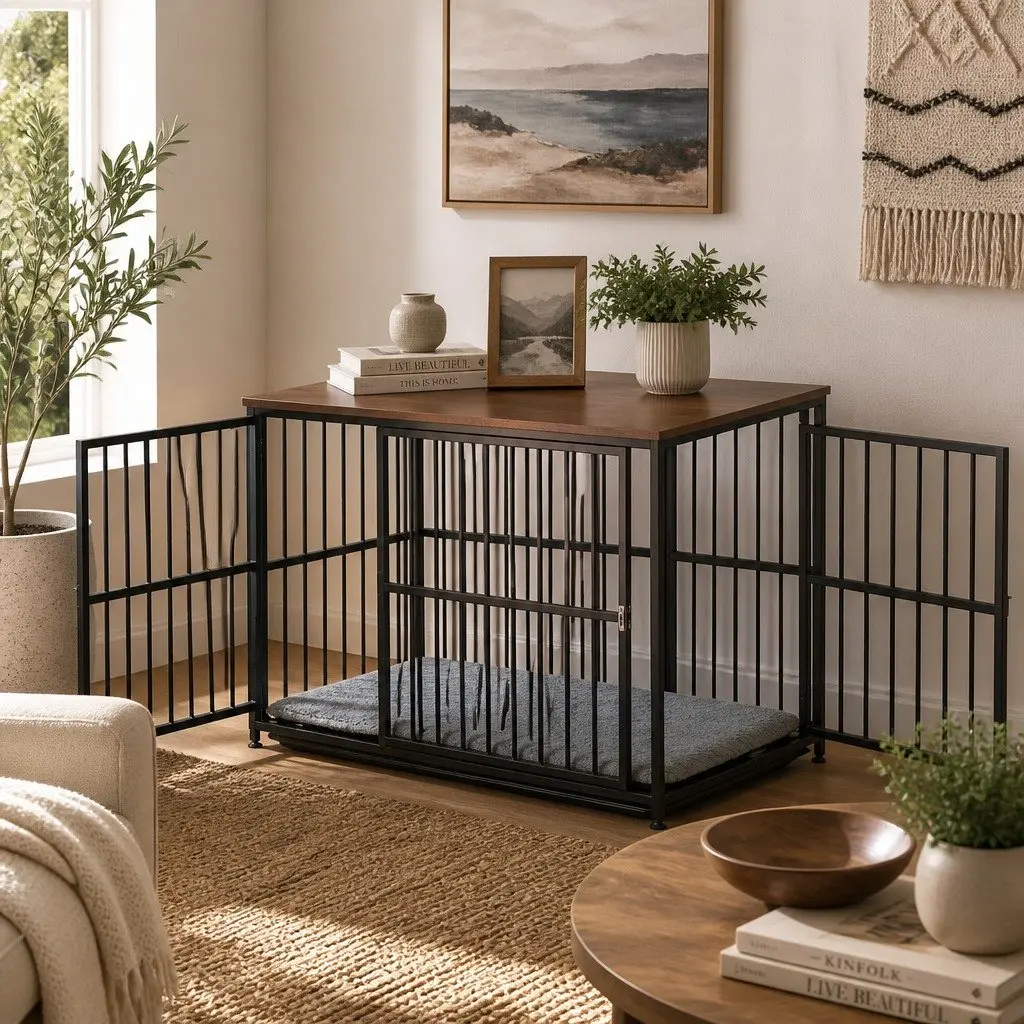 Extra Large Dog Crate Furniture 107cm Pet Cage Wooden Black Modular Playpen