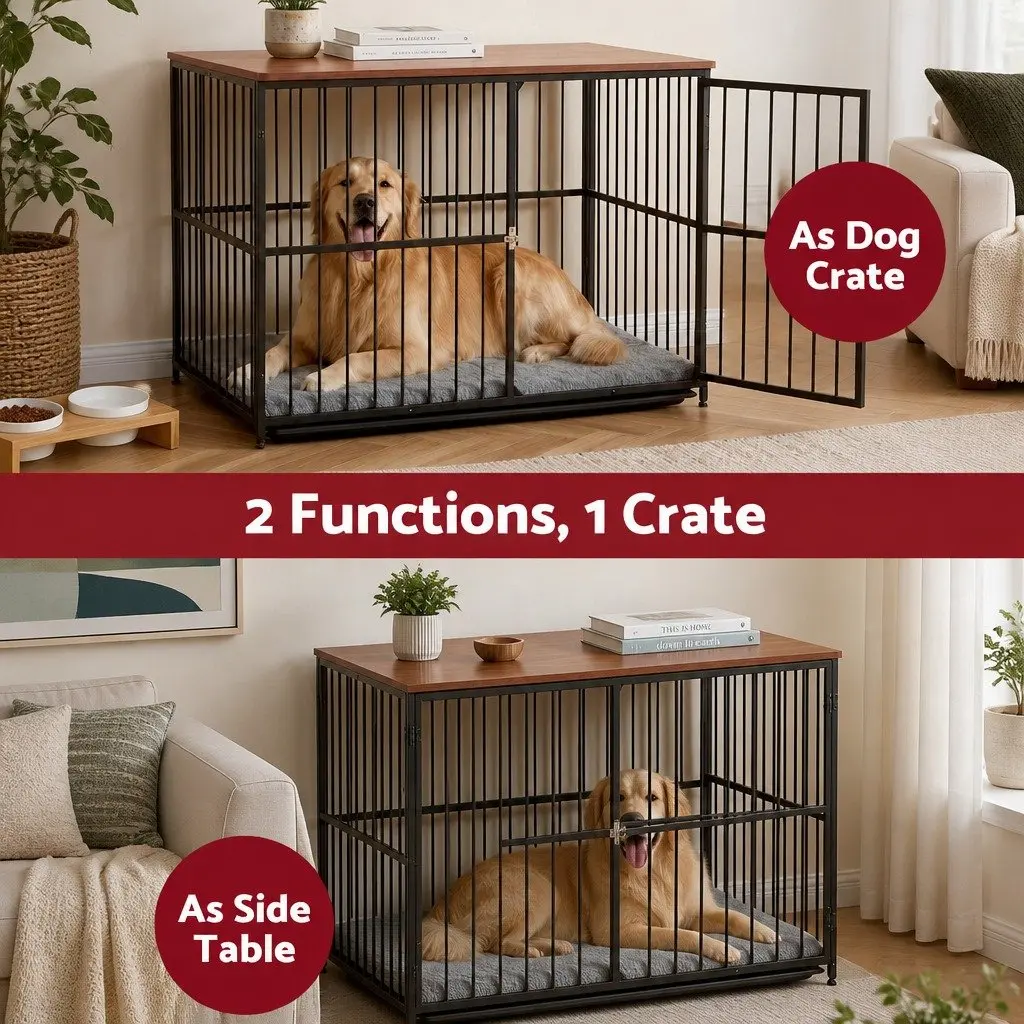 Extra Large Dog Crate Furniture 107cm Pet Cage Wooden Black Modular Playpen