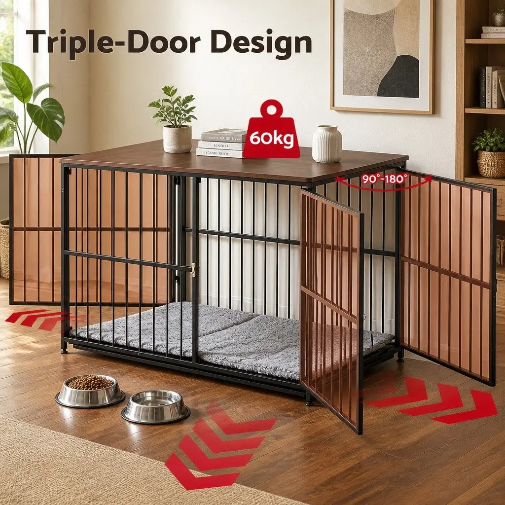 Extra Large Dog Crate Furniture 107cm Pet Cage Wooden Black Modular Playpen