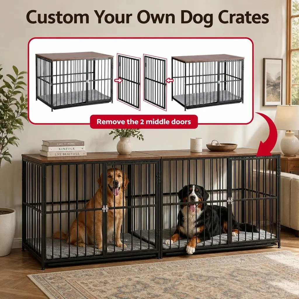 Extra Large Dog Crate Furniture 107cm Pet Cage Wooden Black Modular Playpen