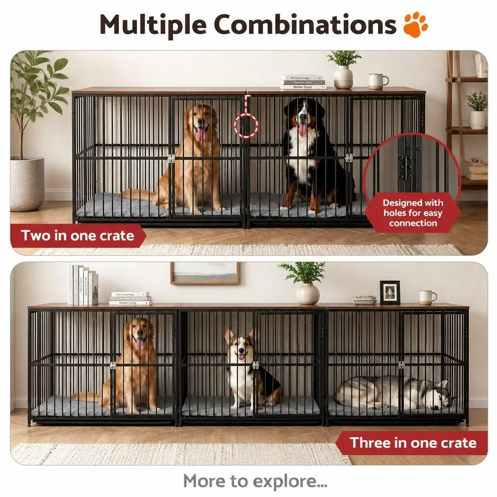 Extra Large Dog Crate Furniture 107cm Pet Cage Wooden Black Modular Playpen
