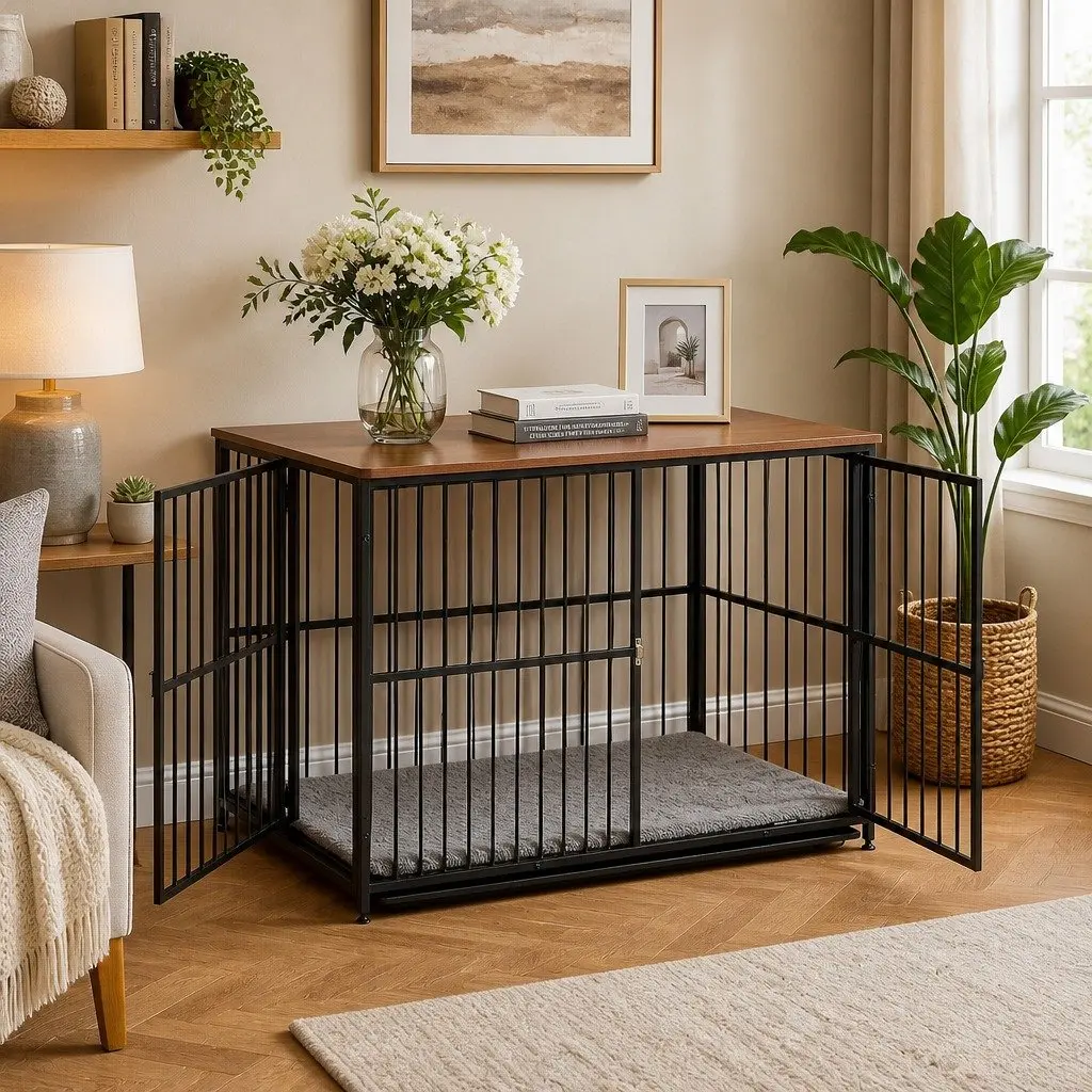 Extra Large Dog Crate Furniture 107cm Pet Cage Wooden Black Modular Playpen