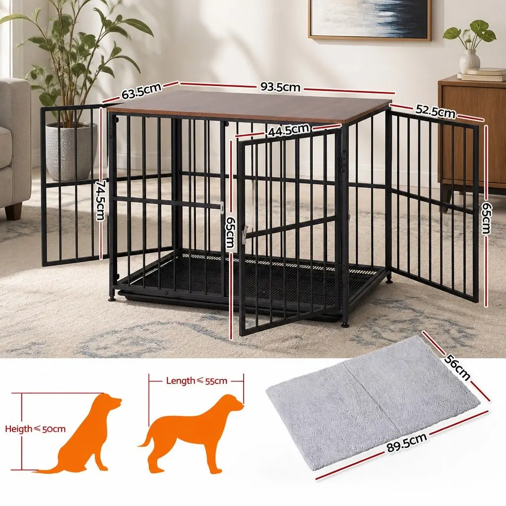 Large Dog Crate Furniture 93cm Wooden Pet Cage Playpen Side Table Black