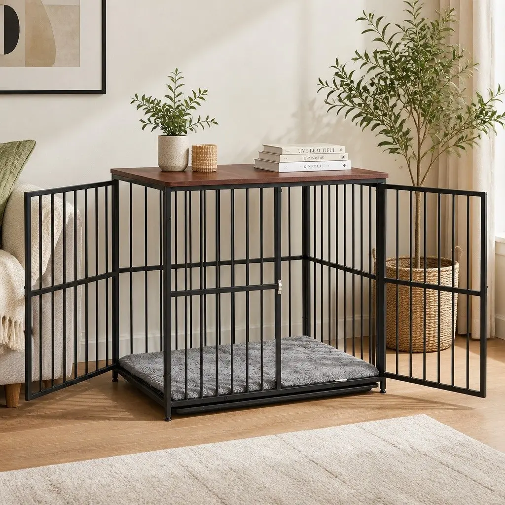 Large Dog Crate Furniture 93cm Wooden Pet Cage Playpen Side Table Black