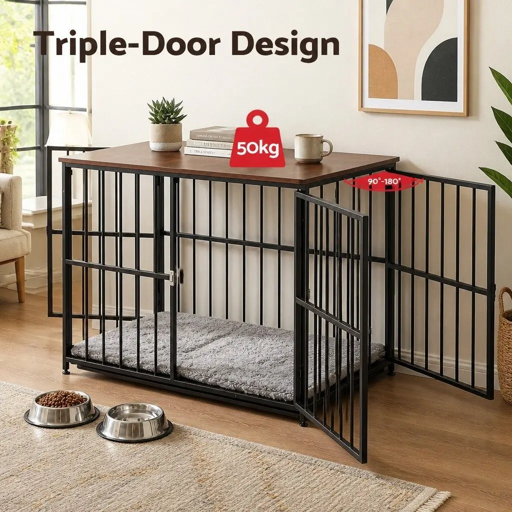 Large Dog Crate Furniture 93cm Wooden Pet Cage Playpen Side Table Black