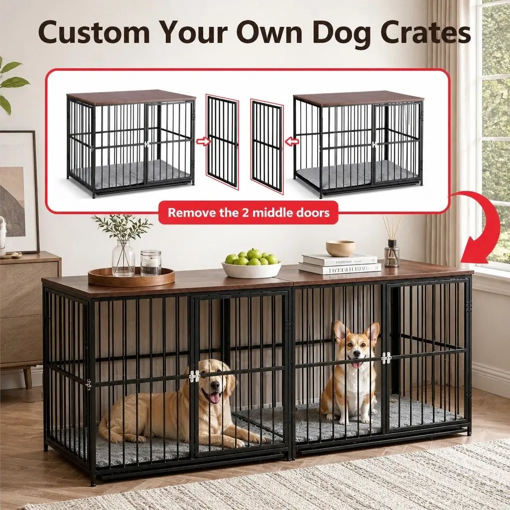 Large Dog Crate Furniture 93cm Wooden Pet Cage Playpen Side Table Black