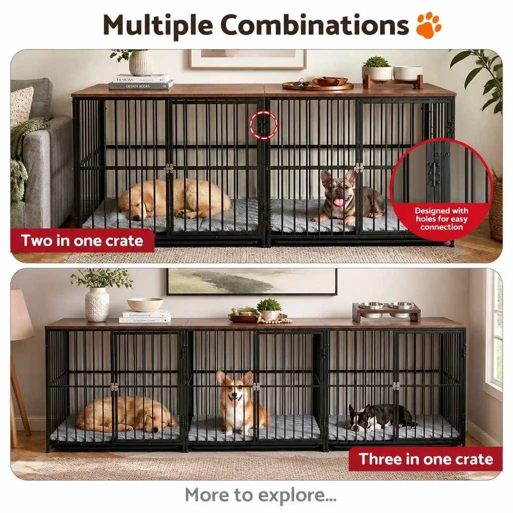 Large Dog Crate Furniture 93cm Wooden Pet Cage Playpen Side Table Black