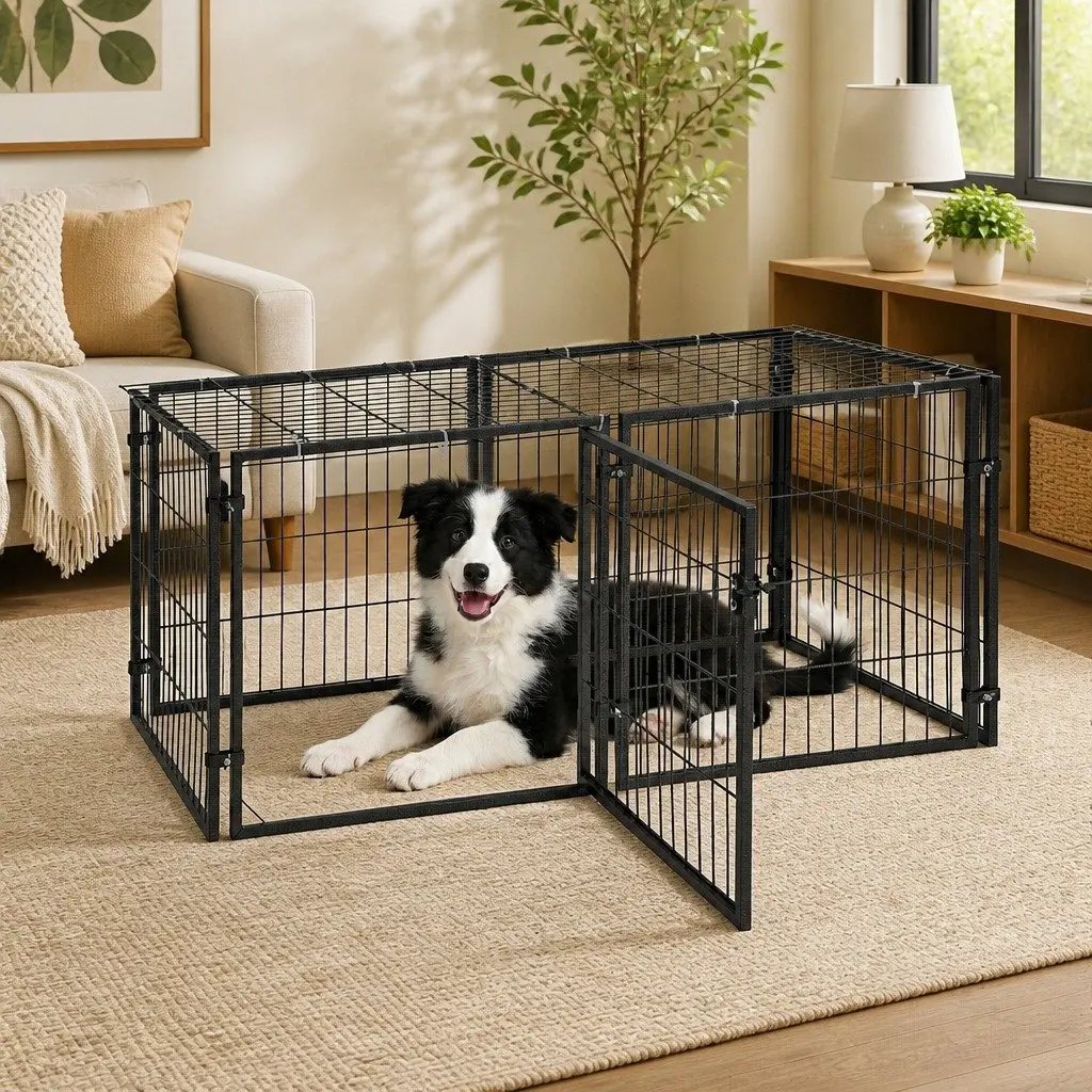 Dog Crate Black 129cm Heavy-duty Metal Construction Secure Top Flexible Door