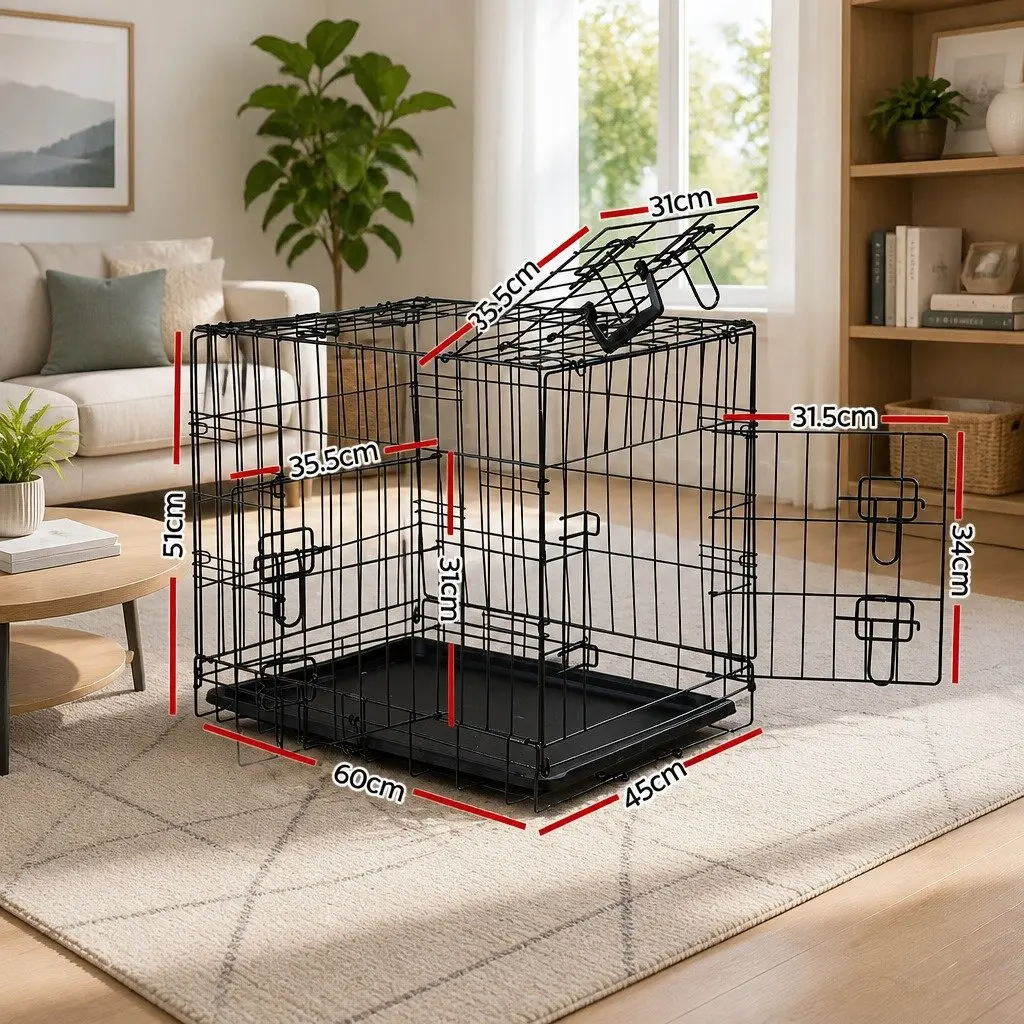 24 Inch Dog Cage Crate Kennel Foldable Pet Carrier 3 Doors Metal Black