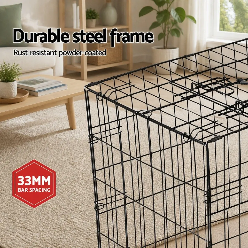 24 Inch Dog Cage Crate Kennel Foldable Pet Carrier 3 Doors Metal Black