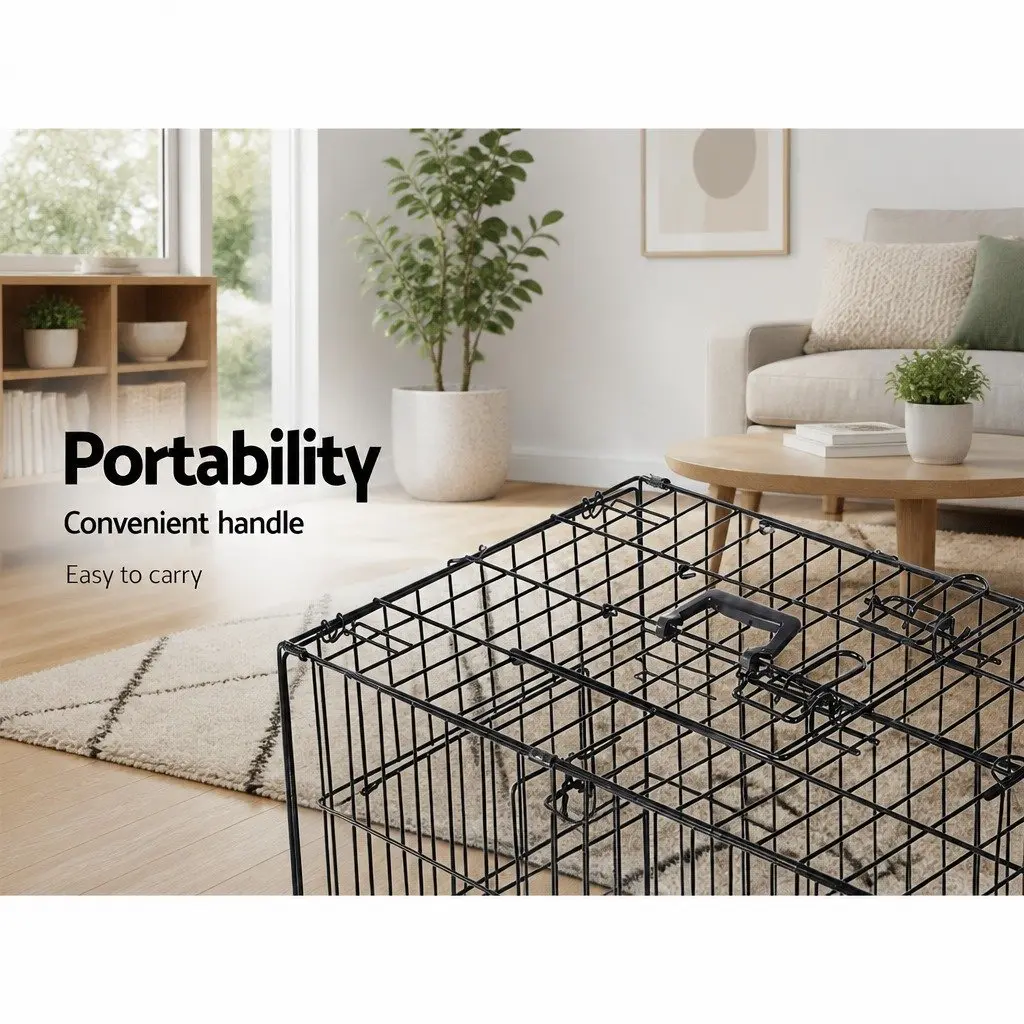 24 Inch Dog Cage Crate Kennel Foldable Pet Carrier 3 Doors Metal Black