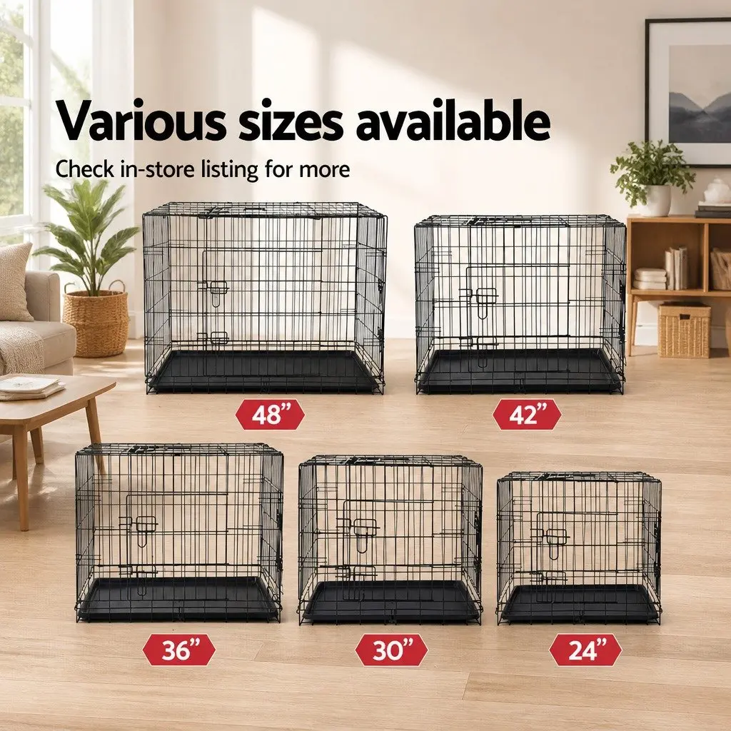 24 Inch Dog Cage Crate Kennel Foldable Pet Carrier 3 Doors Metal Black