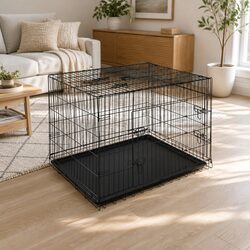 Dog Cage Crate 42" Large Kennel with 3 Access Doors Foldable Pet Containment