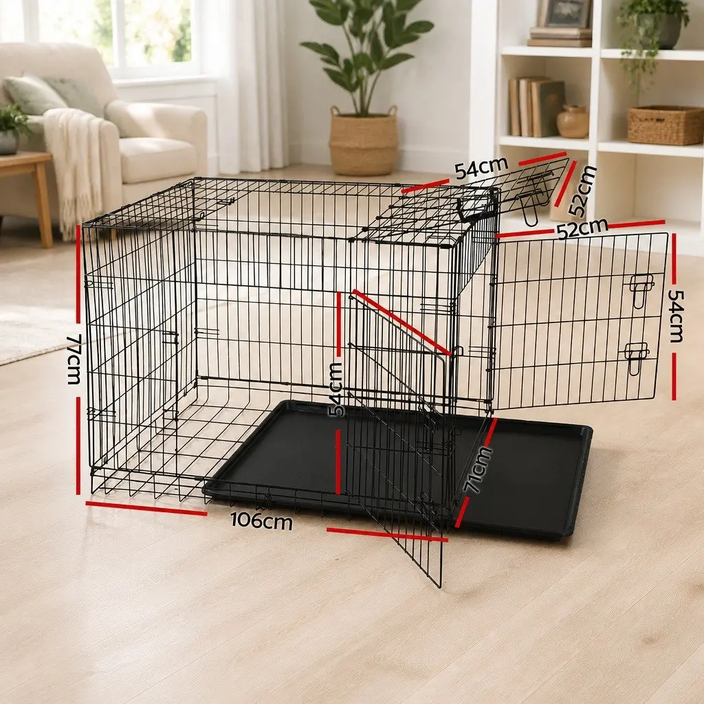 Dog Cage Crate Black 42" Foldable with 3 Access Doors