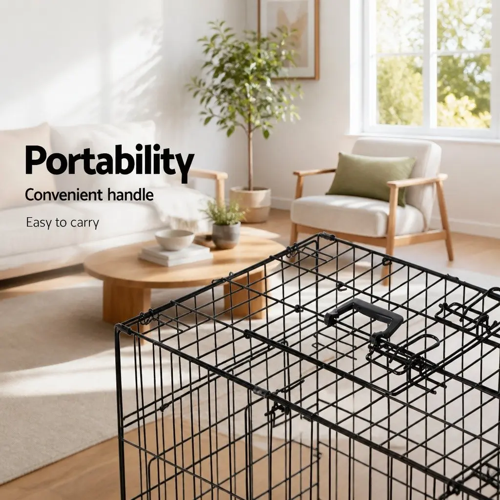 Dog Cage Crate Black 42" Foldable with 3 Access Doors