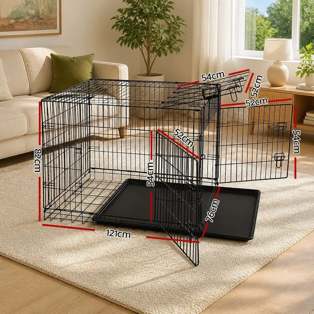 Dog Cage Black 48" Foldable with 3 Access Doors