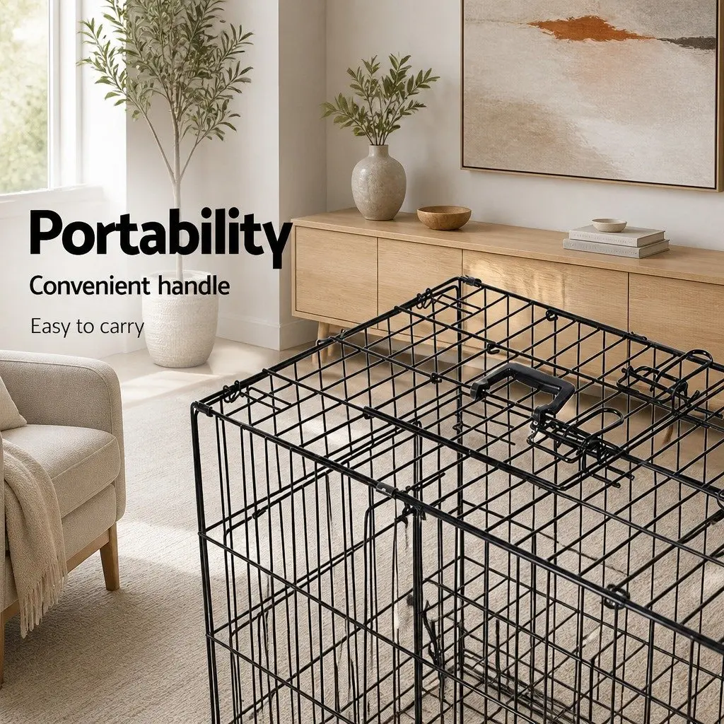 Dog Cage Black 48" Foldable with 3 Access Doors
