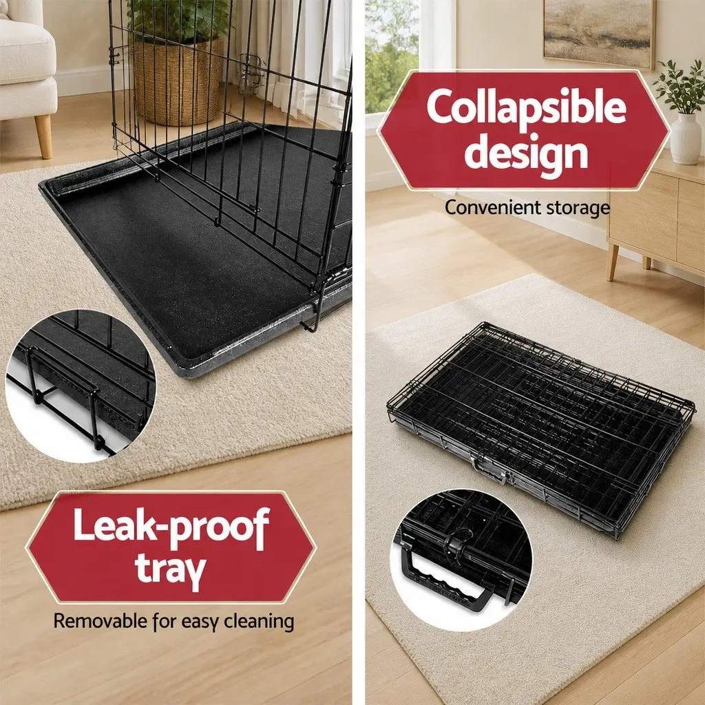 Dog Cage Black 48" Foldable with 3 Access Doors
