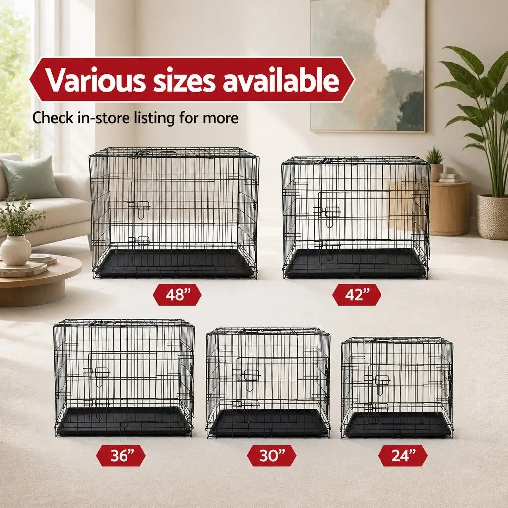 Dog Cage Black 48" Foldable with 3 Access Doors