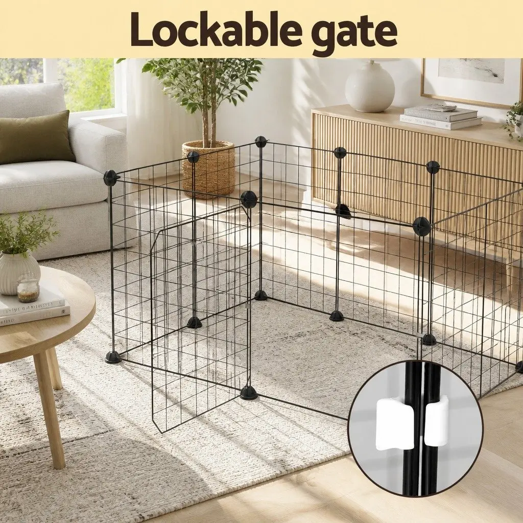 Dog Playpen Black 20 Panel Metal Foldable Pet Cage Enclosure
