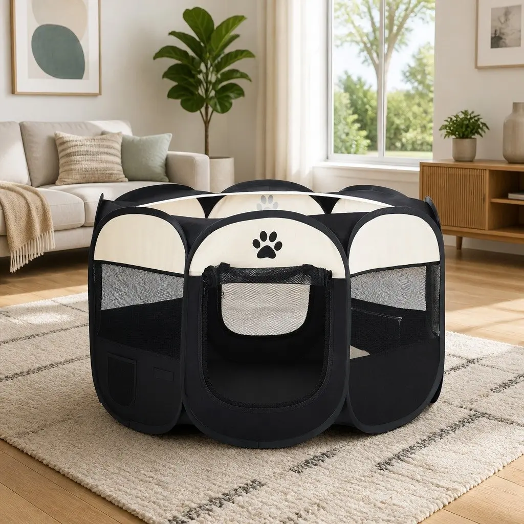 Pet Playpen Tent Black and White 3XL Foldable Durable Oxford Cloth with Carry Bag