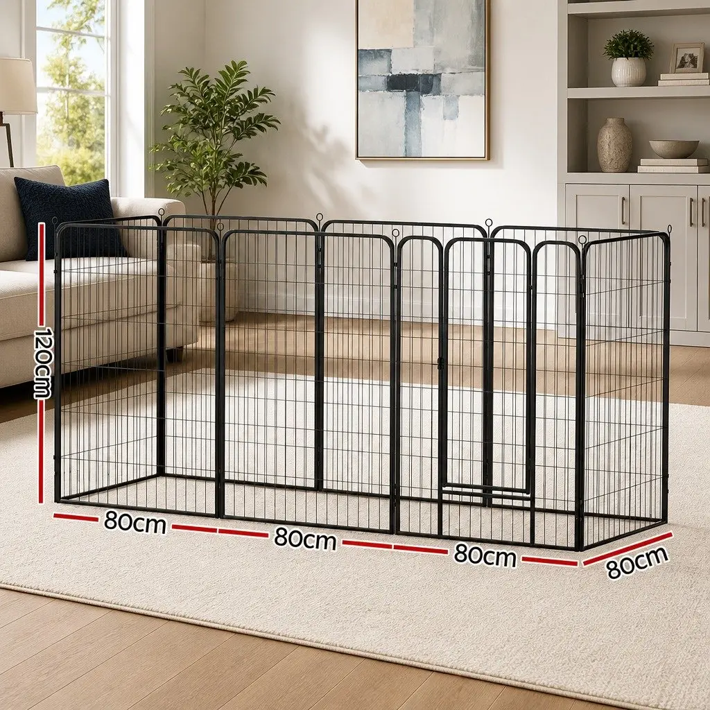 Dog Playpen 8 Panel Pet Enclosure Foldable Puppy Fence Play Pen Kennel Black