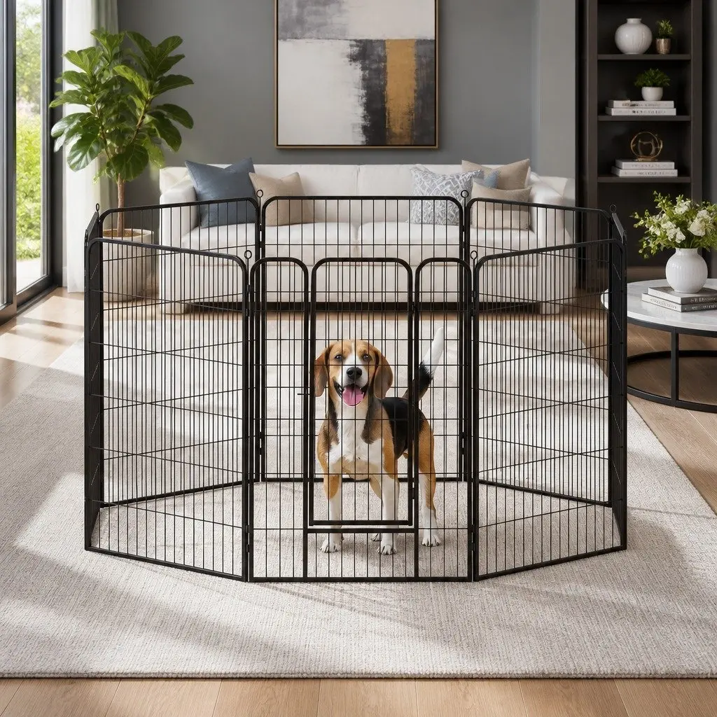 Dog Playpen 8 Panel Pet Enclosure Foldable Puppy Fence Play Pen Kennel Black