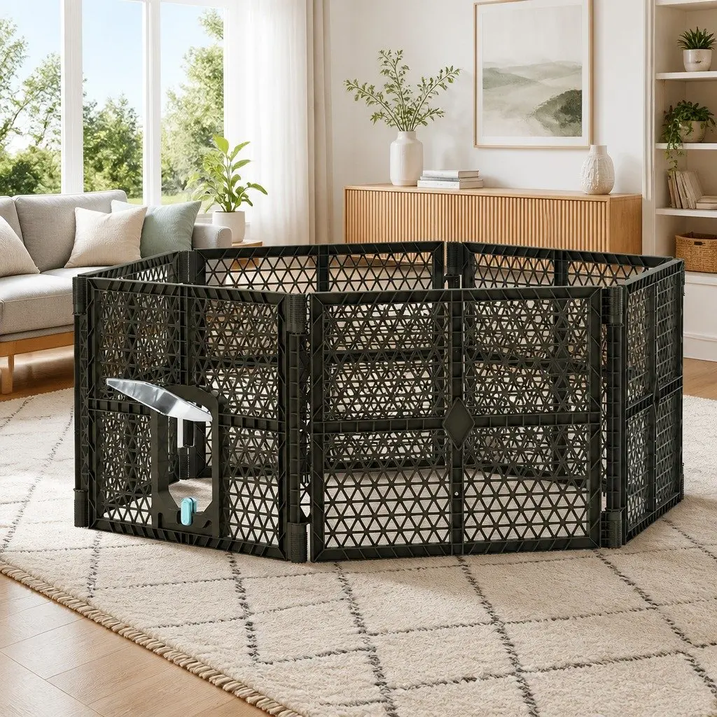 Dog Playpen Enclosure Brown 6 Panel Foldable Plastic Pet Fence