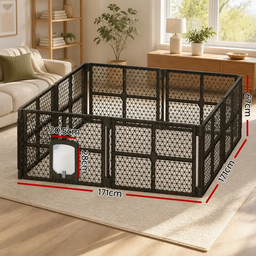 Dog Playpen Enclosure Brown 8 Panel Foldable Plastic Pet Fence