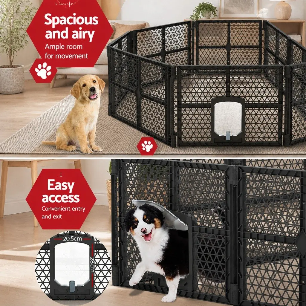 Dog Playpen Enclosure Brown 8 Panel Foldable Plastic Pet Fence