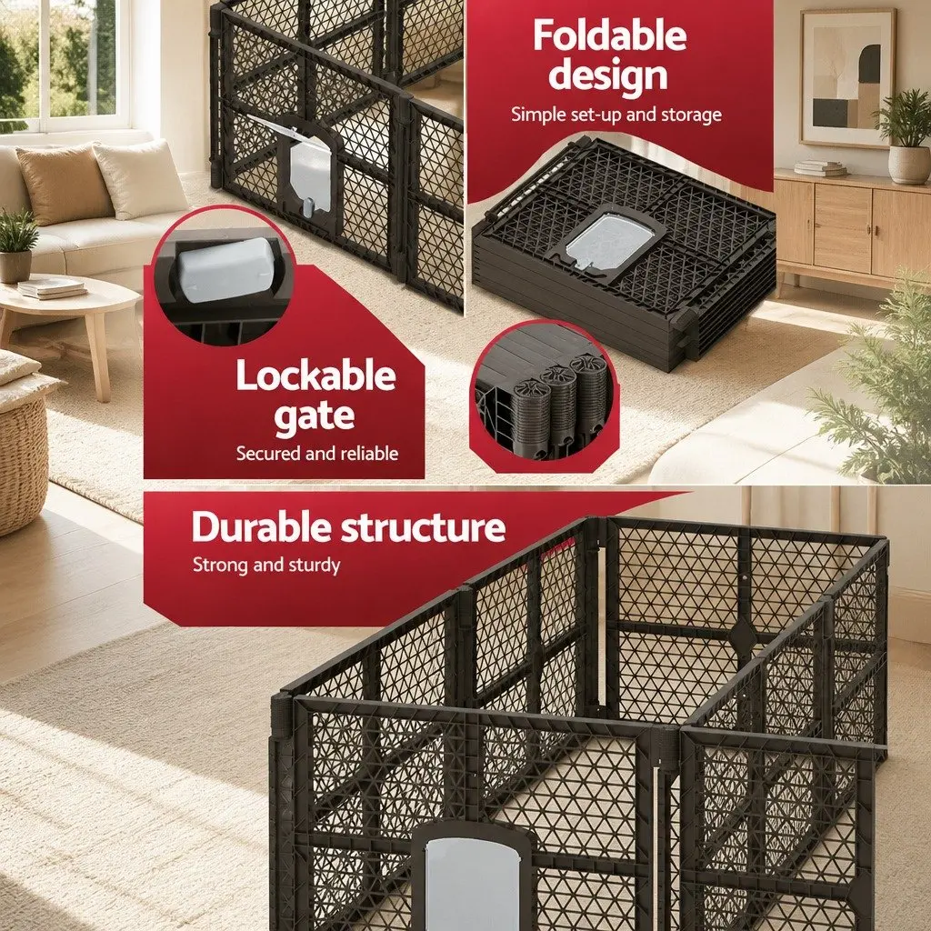 Dog Playpen Enclosure Brown 8 Panel Foldable Plastic Pet Fence