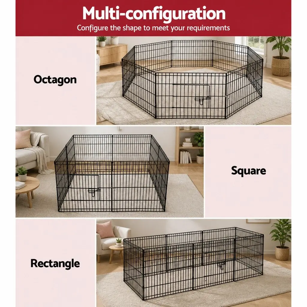 8 Panel Pet Playpen Black 24 Inch Foldable Exercise Pen Fence Enclosure