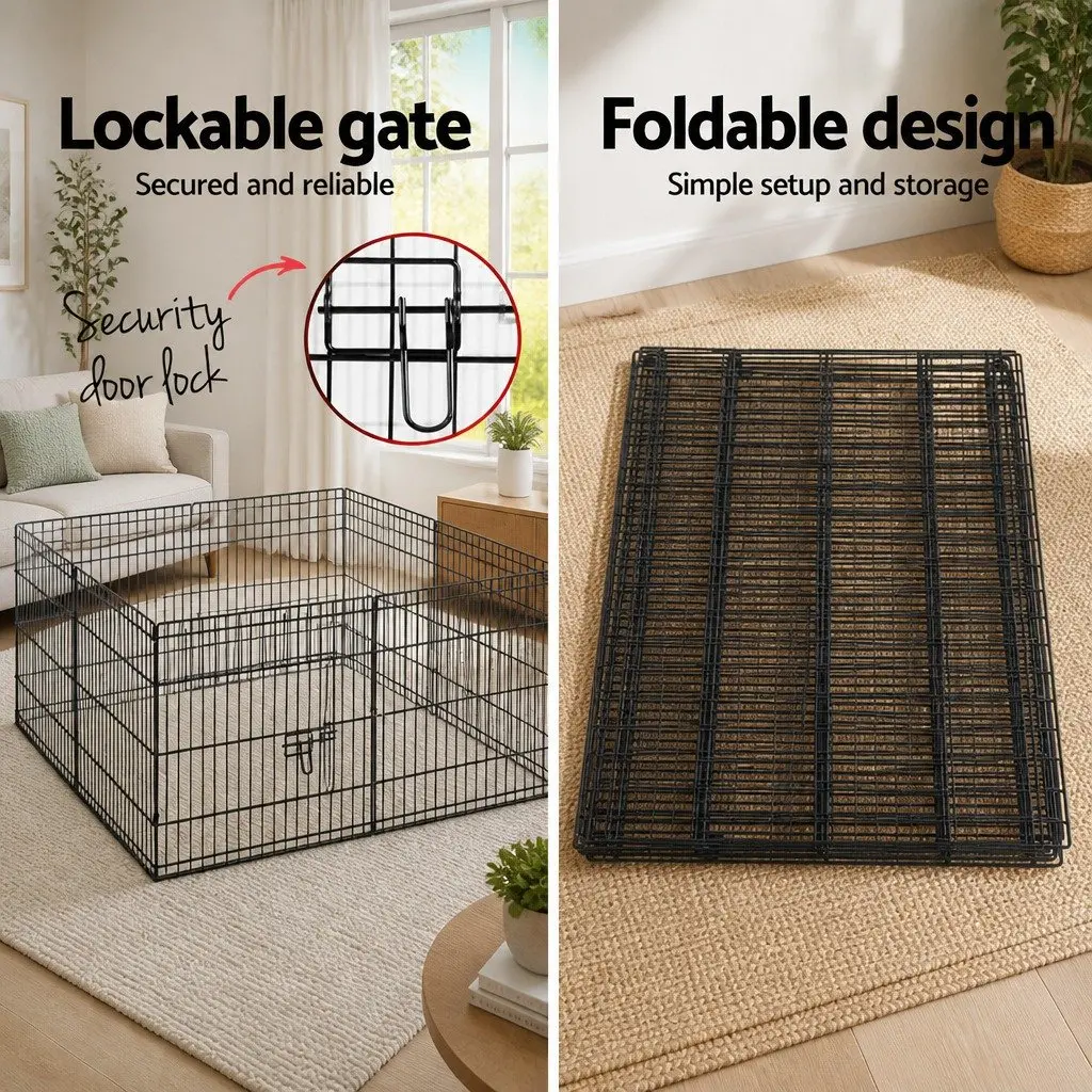 8 Panel Pet Playpen Black 24 Inch Foldable Exercise Pen Fence Enclosure