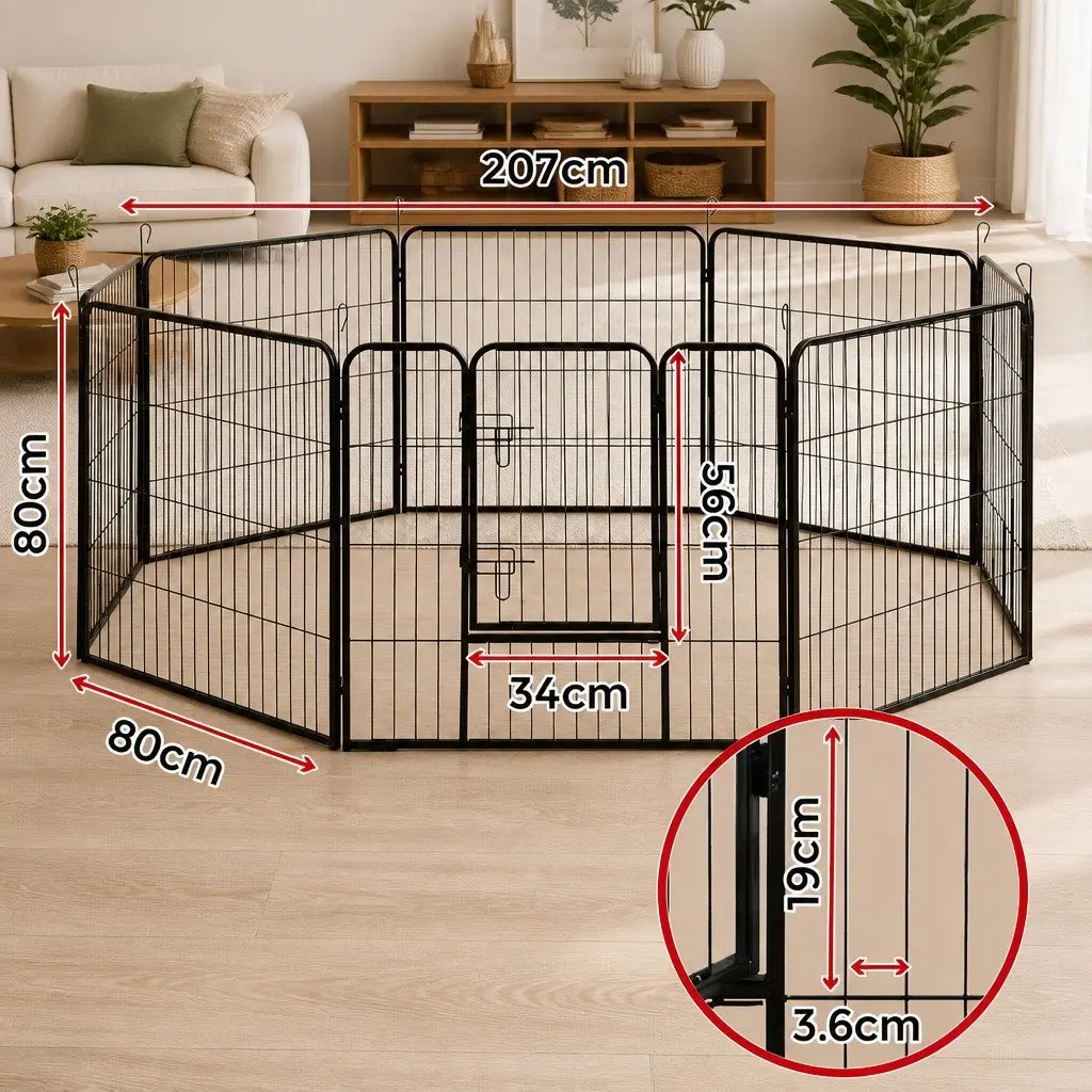8 Panel Dog Playpen Pet Exercise Enclosure Fence Foldable Play Pen Black 32
