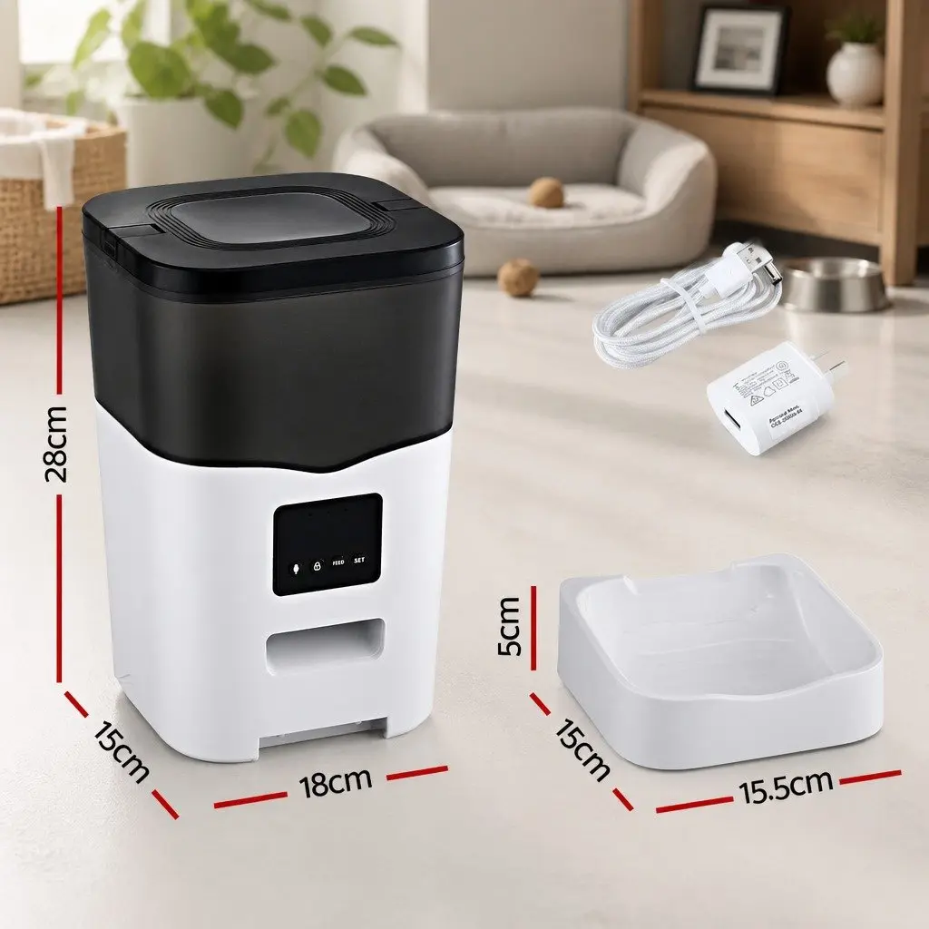 Automatic Pet Feeder Black 3L WiFi Smart Dog Cat Food Dispenser with Flexible Scheduling and Dual Power Options