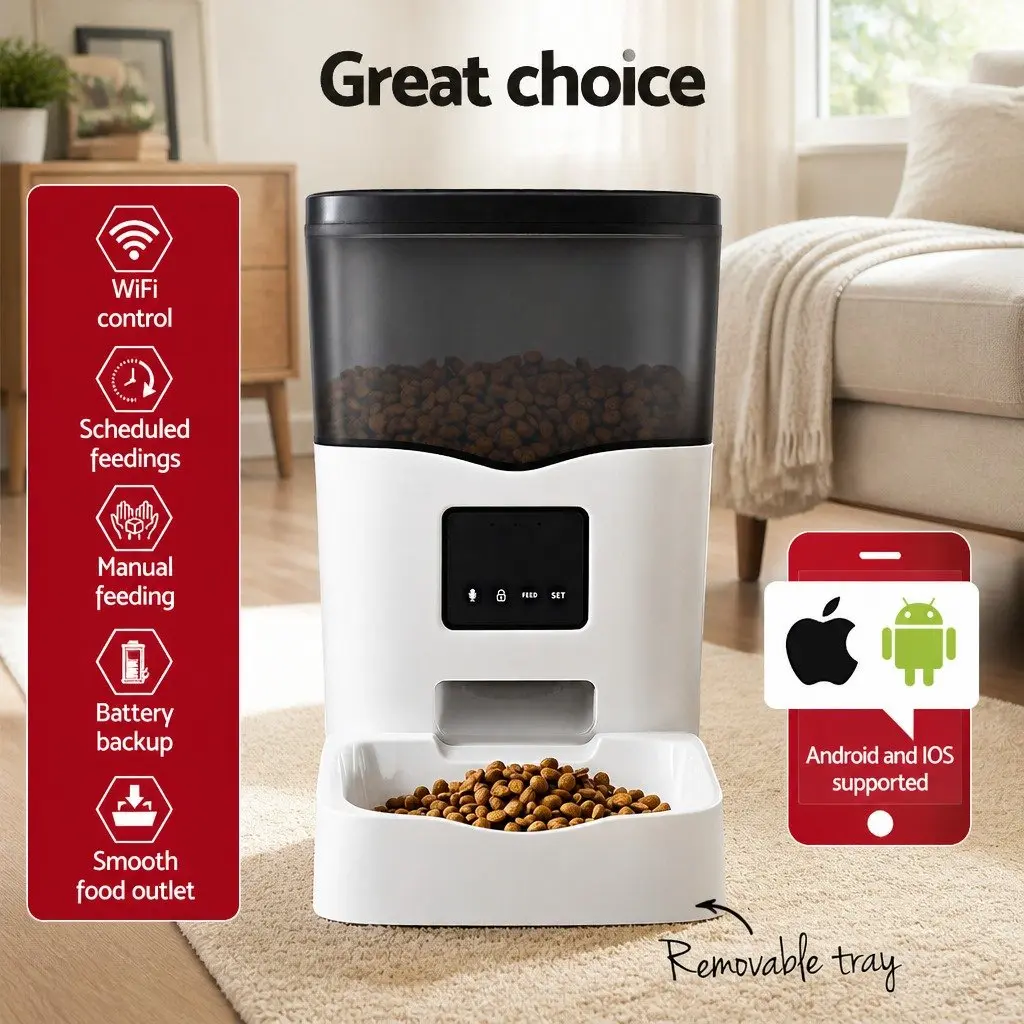 Automatic Pet Feeder Black 3L WiFi Smart Dog Cat Food Dispenser with Flexible Scheduling and Dual Power Options