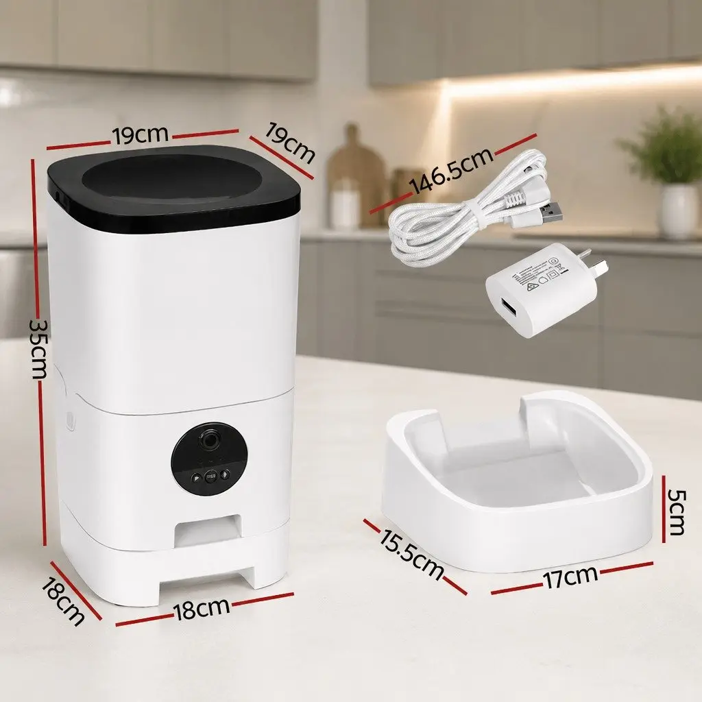 Automatic Pet Feeder White 6L WiFi Smart Food Dispenser with Camera Timer and Portions