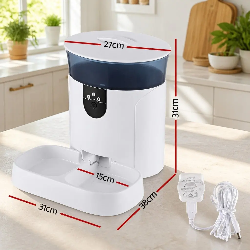 Pet Feeder White 7L WiFi Camera App Control Automatic Dog Cat Food Dispenser