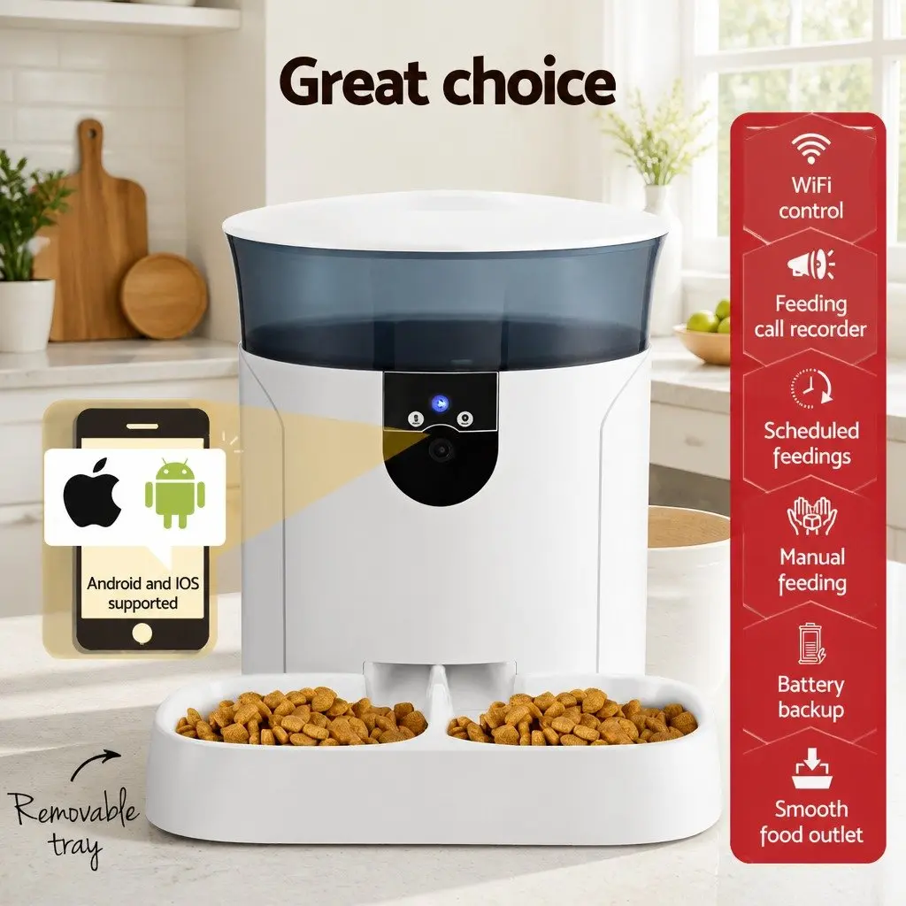 Pet Feeder White 7L WiFi Camera App Control Automatic Dog Cat Food Dispenser