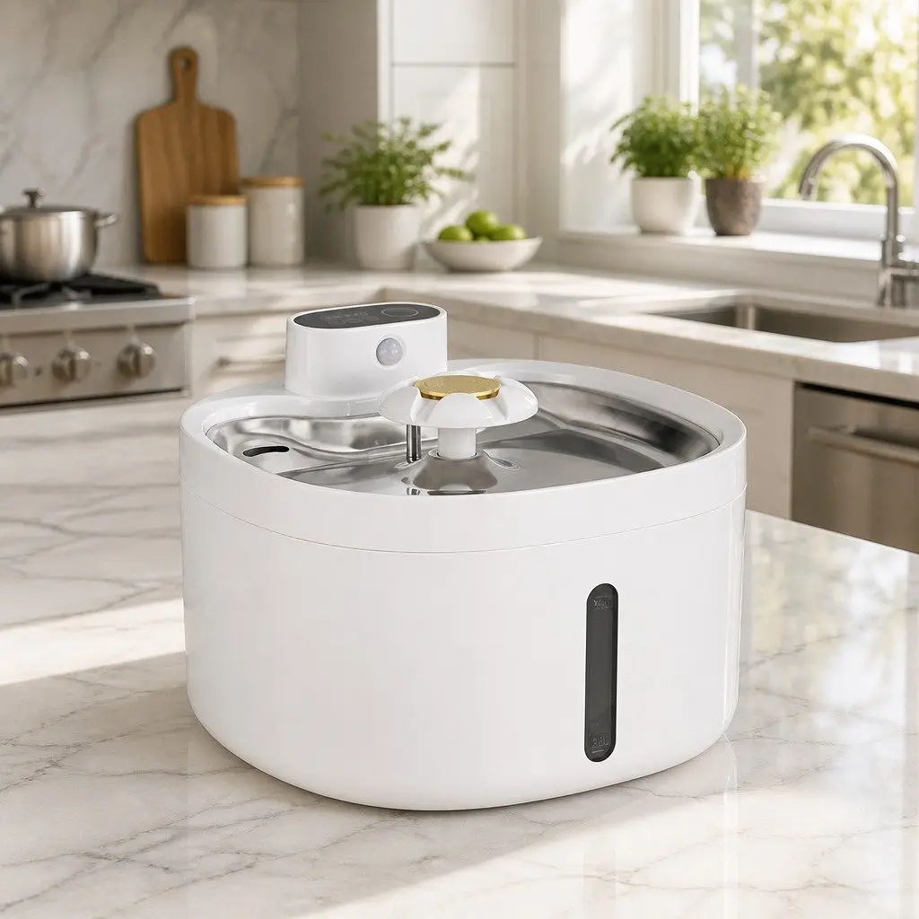 Automatic Pet Water Fountain Feeder Dispenser White 2.6L Motion Sensor Three Modes Fourfold Filtration