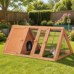 Rabbit Hutch Chicken Coop 119cm Wooden Cage Outdoor Small Animal Run Double Door
