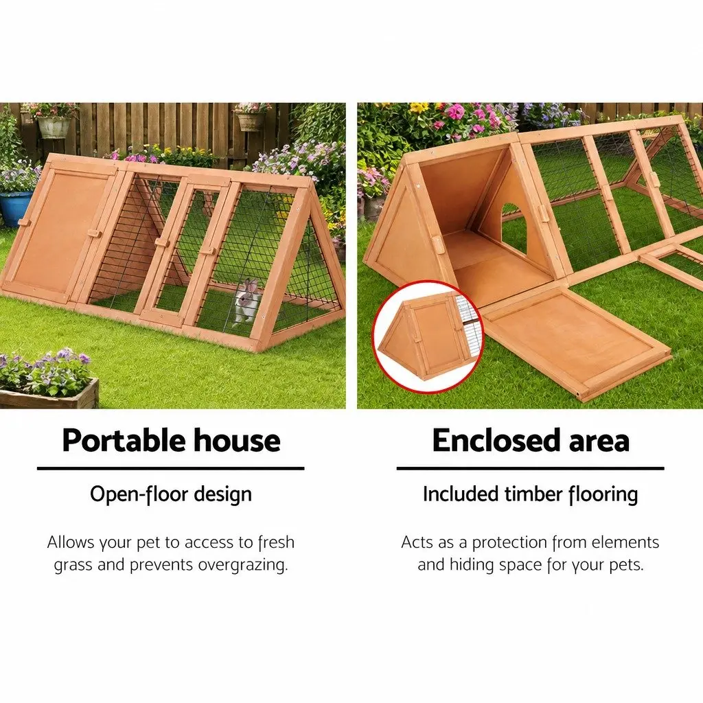 Rabbit Hutch Natural Wood 119cm Wooden Cage Outdoor Double Door Small Animal Run