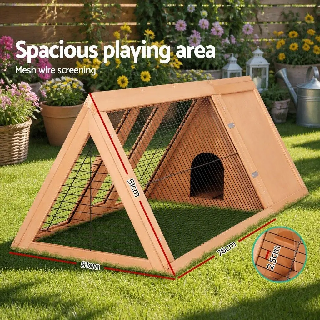 Rabbit Hutch Natural Wood 119cm Wooden Cage Outdoor Double Door Small Animal Run