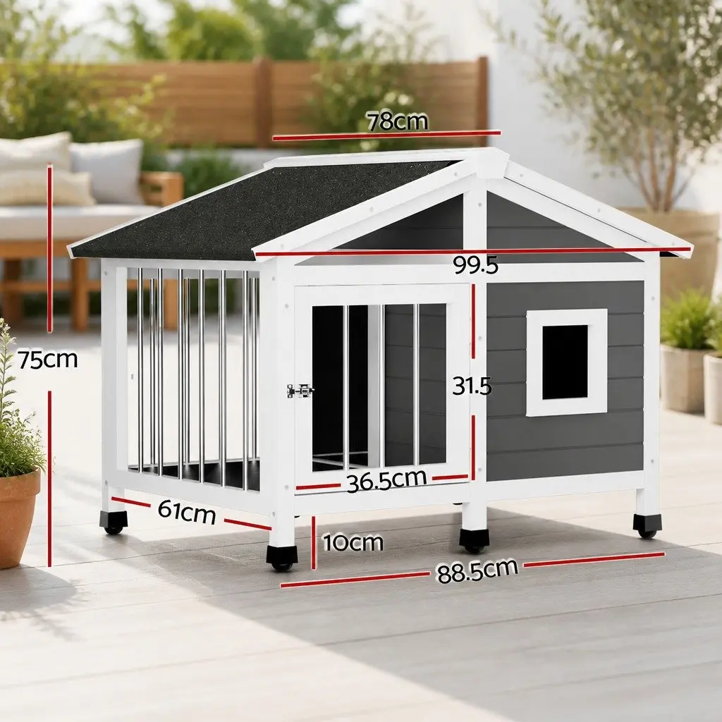 Dog Kennel House Grey Large Weatherproof Wooden Indoor Outdoor Pet Home Shelter