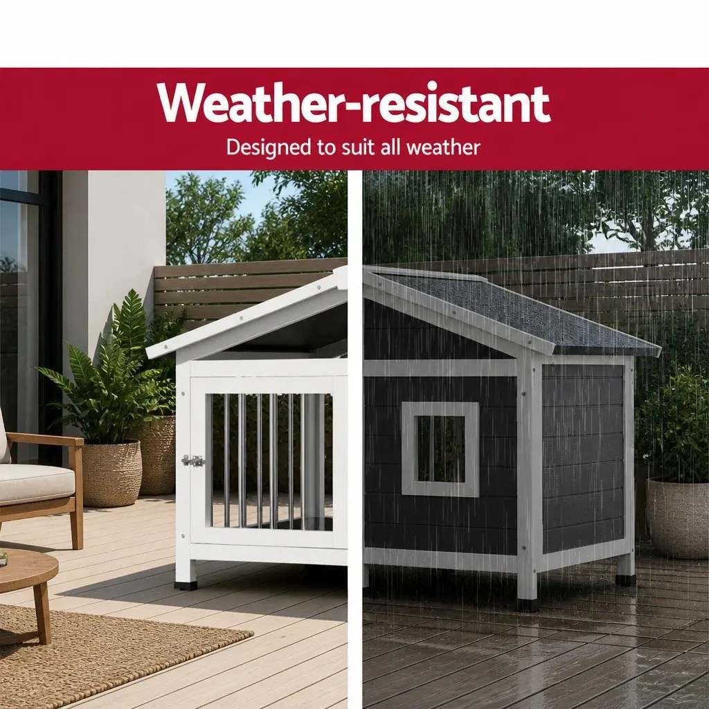 Dog Kennel House Grey Large Weatherproof Wooden Indoor Outdoor Pet Home Shelter