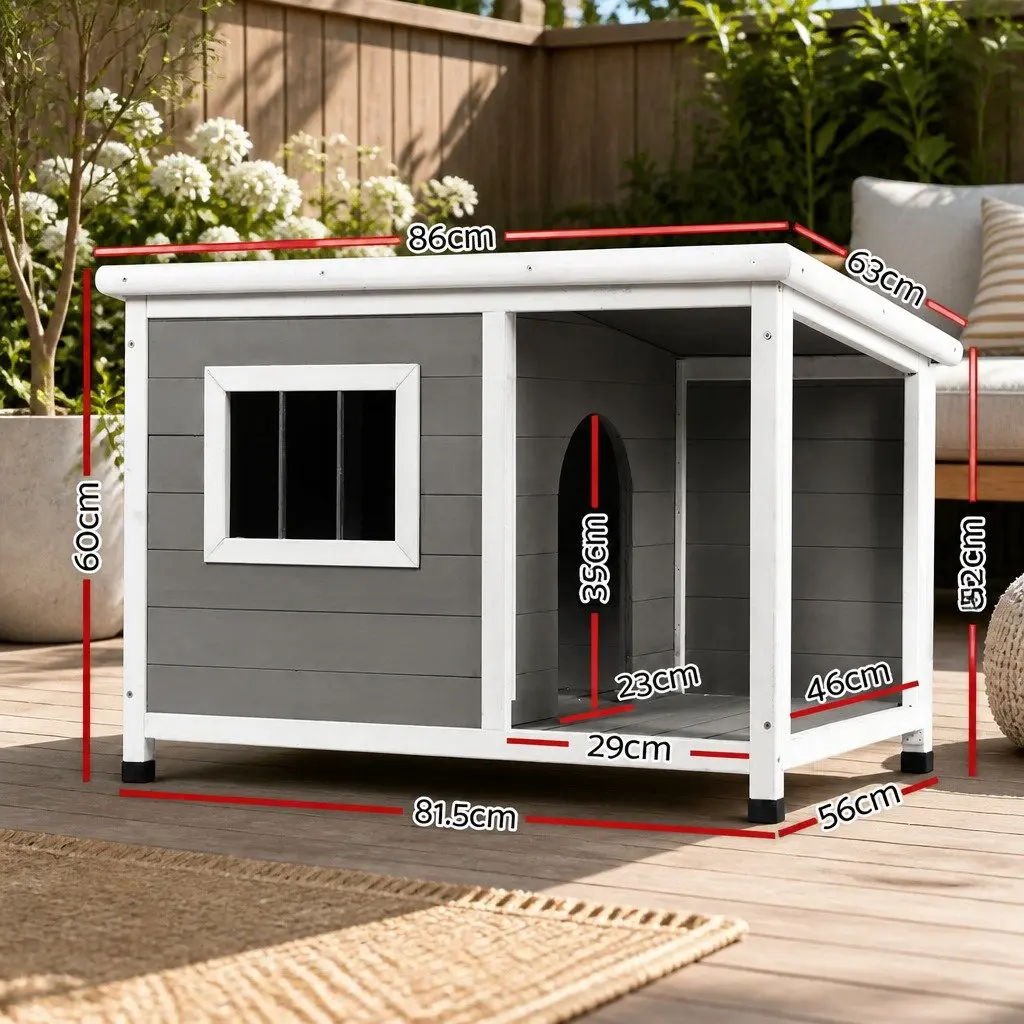 Dog Kennel Grey Large Wooden Outdoor Indoor Puppy Cabin Log Pet Shelter